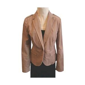 Y2K CORDUROY Jacket Sz S Tan Collared Tailored Silouette Boardroom Chic Glam Vnt
